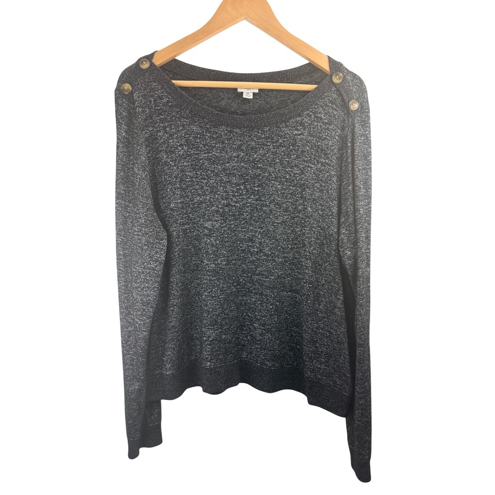 J Crew Women's Gray Marled Button Shoulder Long Sleeve Sweater Size XL Cozy Chic